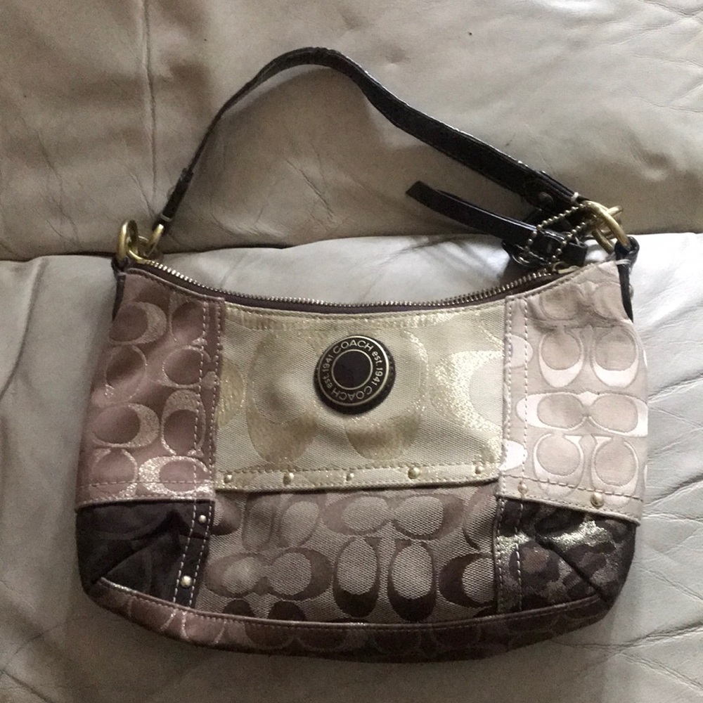 Brown/gold patchwork Coach shoulder bag purse - Picture 2 of 8